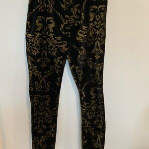 Boston Proper Black Velvet and Gold Straight Leg Pant